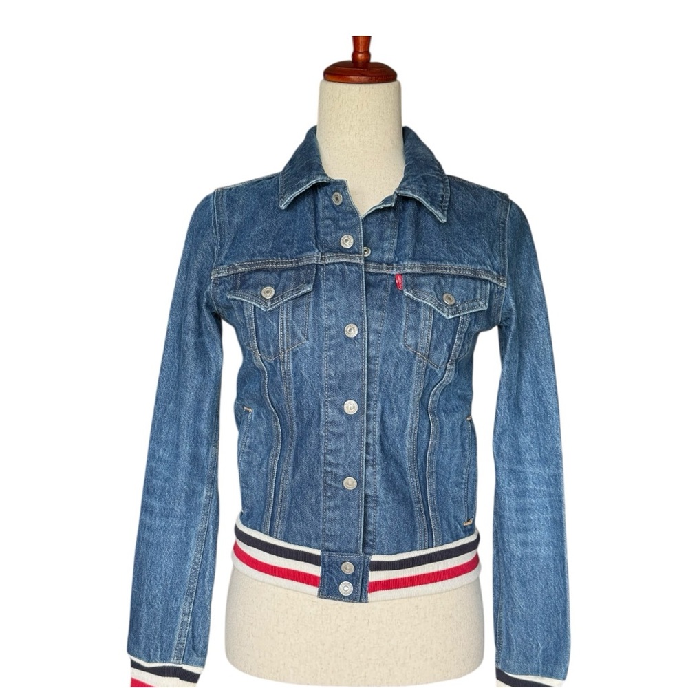 Levi’s Waterless Denim Jean Jacket Stripe Trim Americana Stretch Coat Retro XS